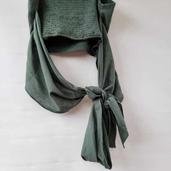 Commense Linen Crisscross Halter Crop Top Size Large Sage Green Boho Minimalist - Picture 9 of 10